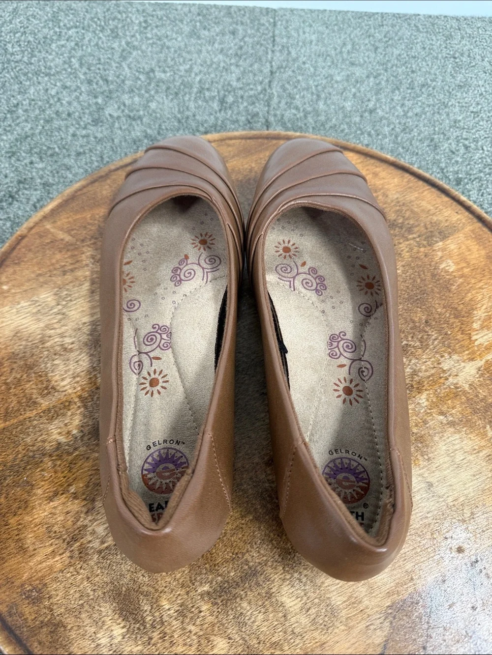 Earth Spirit Shoe Wm 9.5 Brown Faux Leather Slip-On Ballet Flats Gelron Comfort
